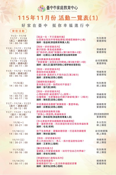 臺中市家庭教育中心【115年11月份活動一覽表】1